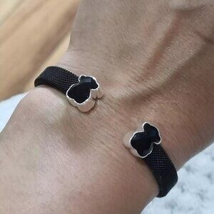 Tous Black IP Steel Mesh Color Cuff Bracelet With Onyx
